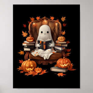 Ghost Book Reading Pumpkin Gothic Halloween Teache Poster