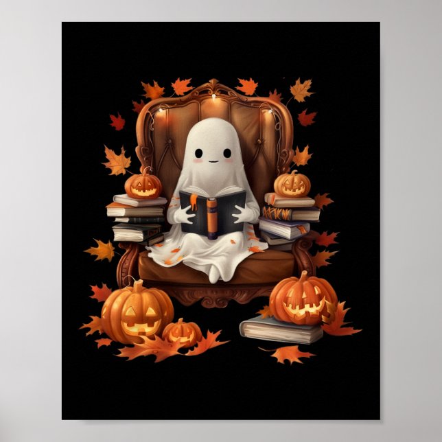 Ghost Book Reading Pumpkin Gothic Halloween Teache Poster (Front)