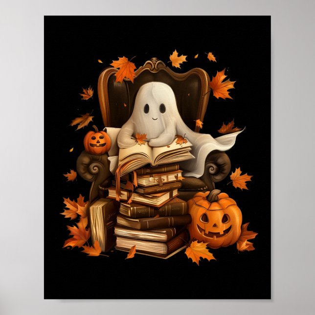 Ghost Book Reading Pumpkin Gothic Halloween Teache Poster (Front)