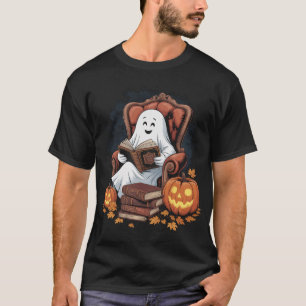 Ghost Book Reading Pumpkin Halloween Teachers T-Shirt