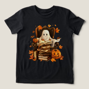 Ghost Book Reading Pumpkin Halloween Teachers Tri-Blend Shirt