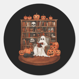 Ghost Book Reading Teacher Halloween Librarian Boo Classic Round Sticker