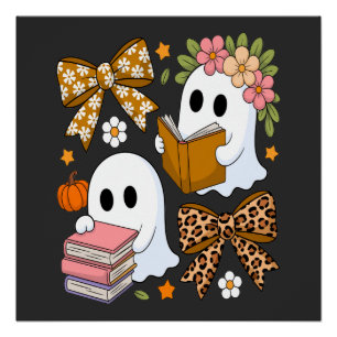 Ghost Books Halloween Floral Fall Halloween Poster