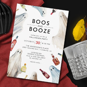 Ghost Boos and Booze   Fun Adult Halloween Party Invitation
