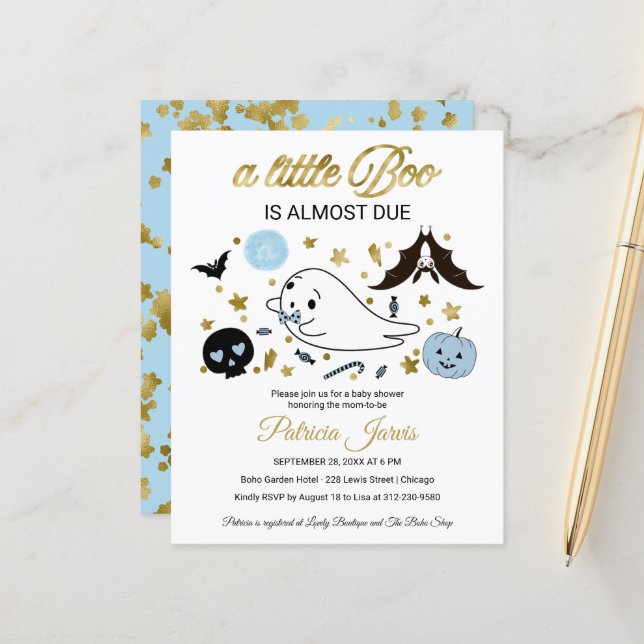 Ghost Budget Halloween Baby Shower Invitation (Front/Back In Situ)