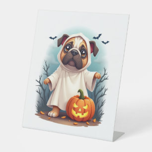Ghost Bulldog Boo Pedestal Sign