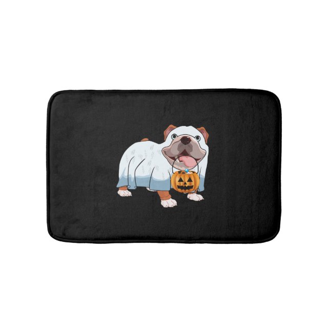 Ghost Bulldog Halloween Dog Bath Mat (Front)
