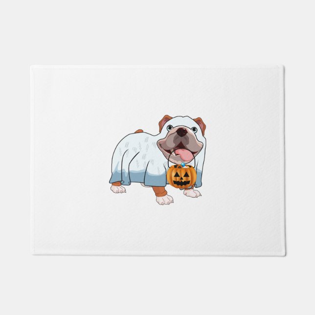Ghost Bulldog Halloween Dog Doormat (Front)