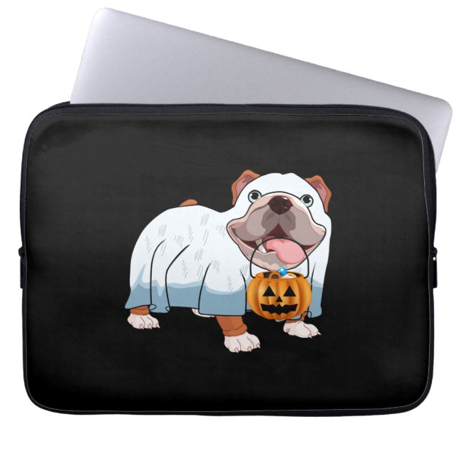Ghost Bulldog Halloween Dog Laptop Sleeve (Front)