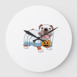 Ghost Bulldog Halloween Dog Large Clock