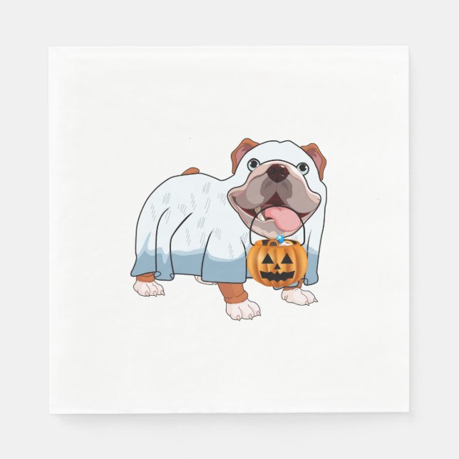 Ghost Bulldog Halloween Dog Napkin (Front)