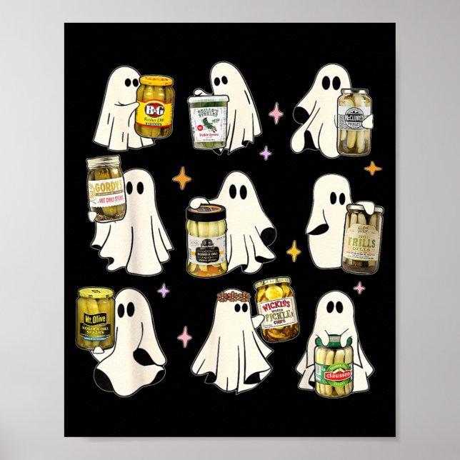 Ghost Canned Pickles Cute Ghost Pickle Jar Canning Poster (Front)