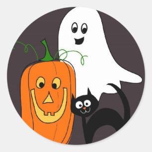 Ghost Cat and Pumpkin Halloween Stickers