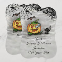 Ghost , Cat , Bat and Pumpkin , Happy Halloween!