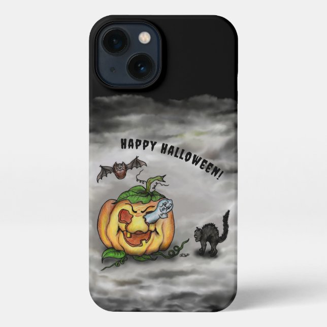 Ghost , Cat , Bat and Pumpkin , Happy Halloween! iPhone Case (Back)