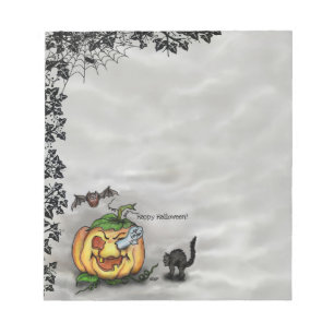 Ghost , Cat , Bat and Pumpkin , Happy Halloween! Notepad