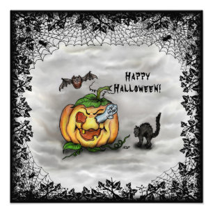 Ghost , Cat , Bat and Pumpkin , Happy Halloween! Photo Print