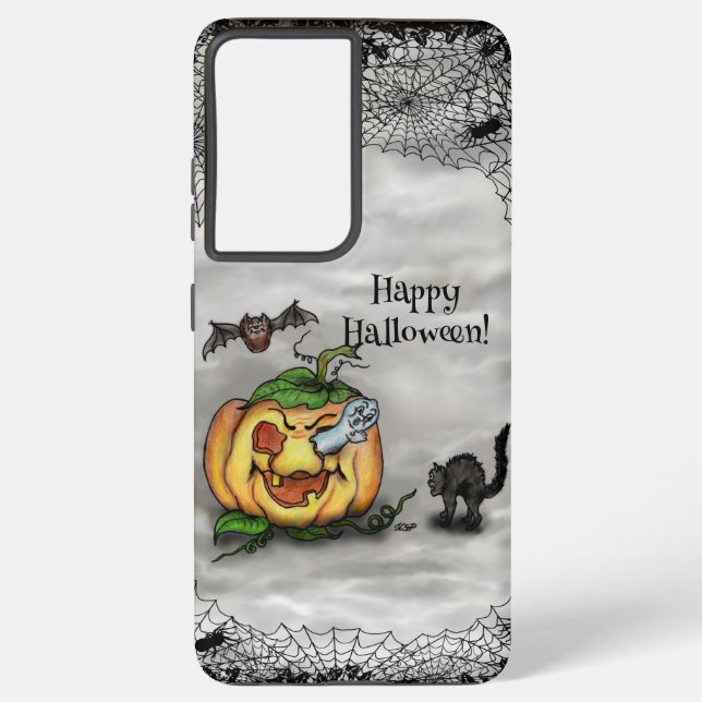 Ghost , Cat , Bat and Pumpkin , Happy Halloween! Samsung Galaxy S21+ Case (Back)