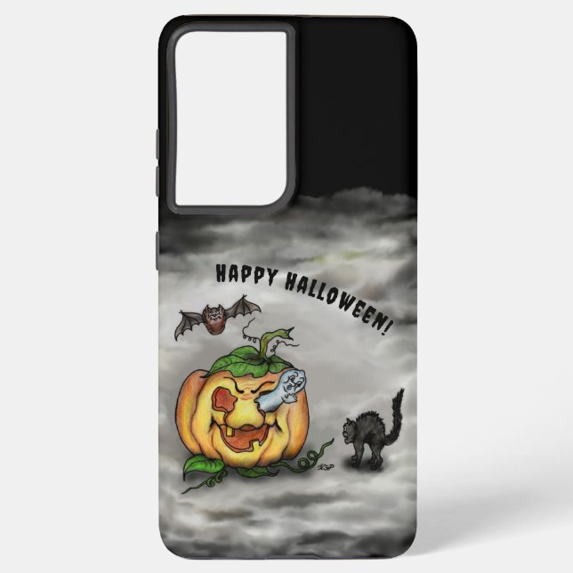 Ghost , Cat , Bat and Pumpkin , Happy Halloween! Samsung Galaxy S21 Ultra Case (Back)