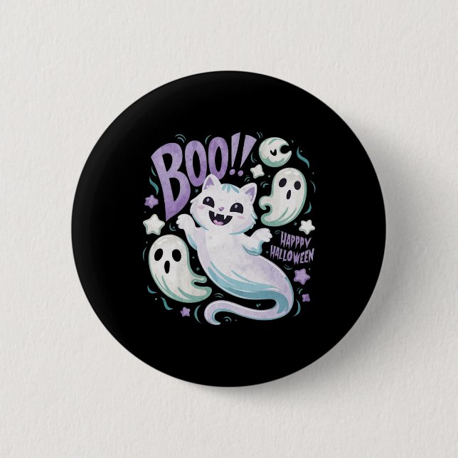 Ghost Cat Boo Kitty Halloween  6 Cm Round Badge (Front)