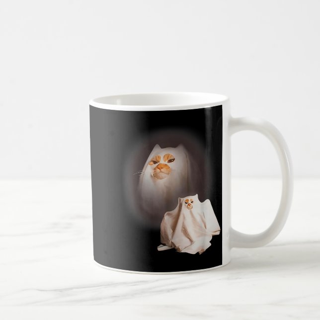 Ghost Cat Ghost Kitten Funny Cat Meme Halloween  Coffee Mug (Right)