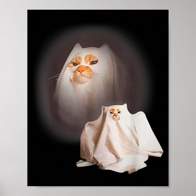 Ghost Cat Ghost Kitten Funny Cat Meme Halloween  Poster (Front)