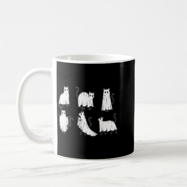 Ghost Cat Halloween Cat Lover Black Cat Spooky Coffee Mug (Left)