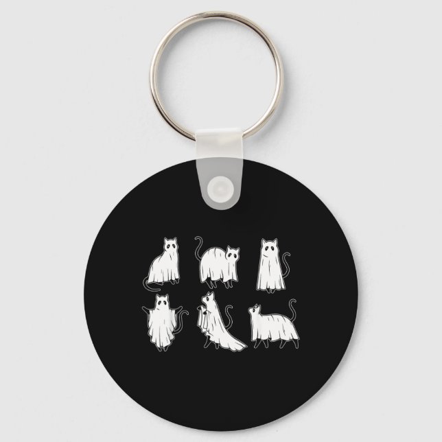 Ghost Cat Halloween Cat Lover Black Cat Spooky Key Ring (Front)