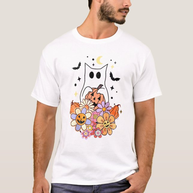 Ghost Cat Halloween Costume T-Shirt (Front)
