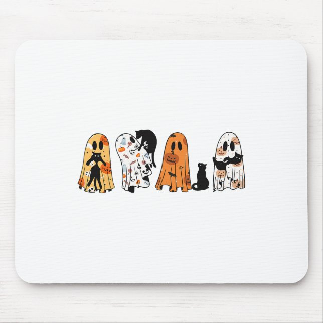 Ghost Cat Halloween Ghost Black Cat Spooky Season  Mouse Pad (Front)