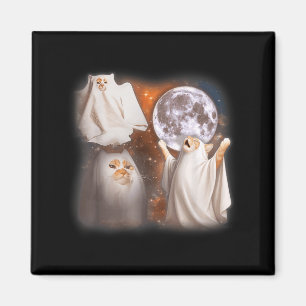 Ghost Cat Howling at Moon Weird Halloween Funny Magnet