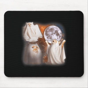 Ghost Cat Howling at Moon Weird Halloween Funny Mouse Pad