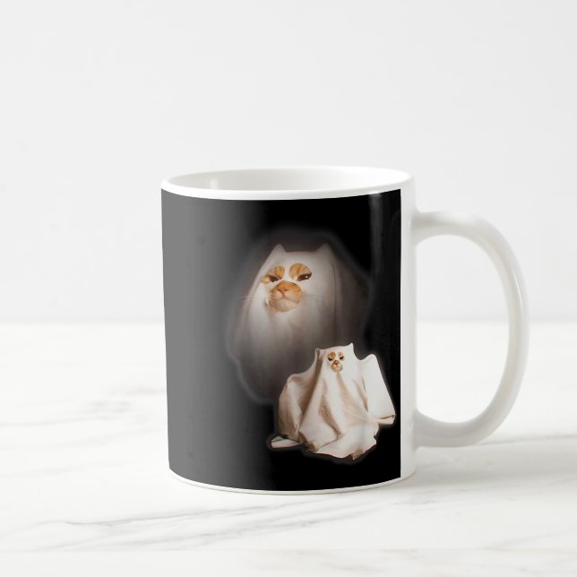 Ghost Cat Meme Funny Halloween Men Women Kids  Coffee Mug (Right)