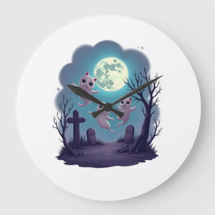 Ghost Cat Parade Large Clock