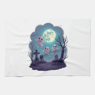 Ghost Cat Parade Tea Towel