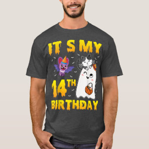 Ghost Cat Pumpkin Candy Corn Its My 14th Birthday  T-Shirt