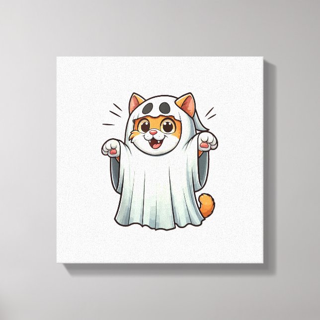 Ghost Cat Pumpkin Halloween. Tank Top Canvas Print (Front)
