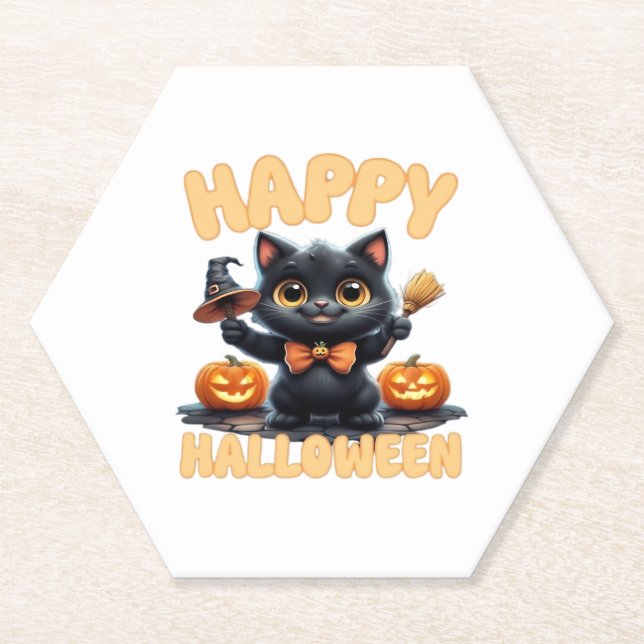 Ghost Cat Tee, Halloween Shirt, Spooky Cute, Unise Paper Coaster (Front)