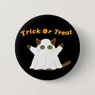 Ghost Cat Trick or Treat 6 Cm Round Badge