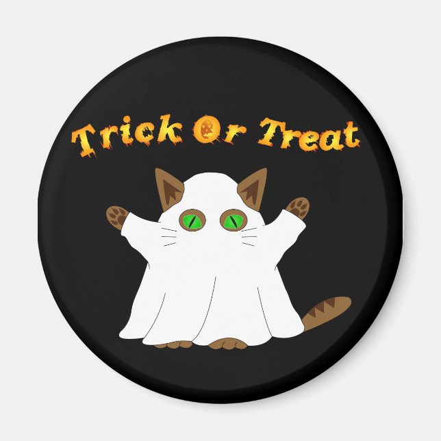 Ghost Cat Trick or Treat Magnet (Front)