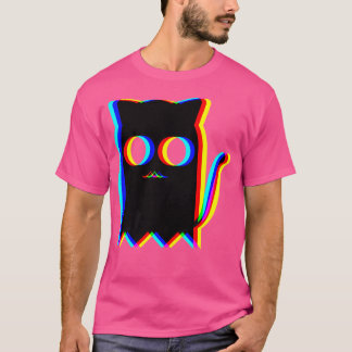 Ghost Cat Trippy Vaporwave Halloween Techno Rave E T-Shirt