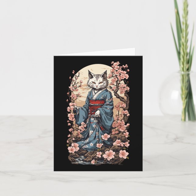 Ghost Cat With Kimono Japanese Yokai Folklore Desi Card (Front)