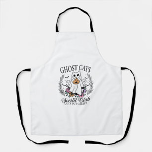 Ghost Cats Social Club Funny Fall Autumn Cat _2 Apron