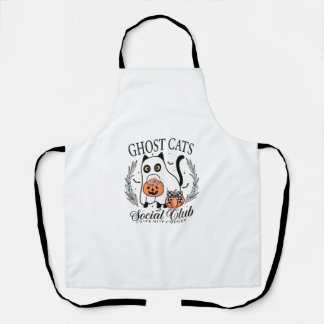 Ghost Cats Social Club Funny Fall Autumn Cat  Apron