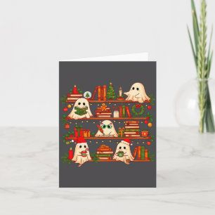 Ghost Christmas Hat Reading Book Bookshelf Lover L Card