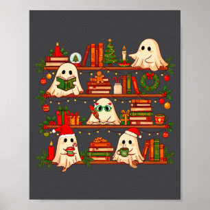 Ghost Christmas Hat Reading Book Bookshelf Lover L Poster
