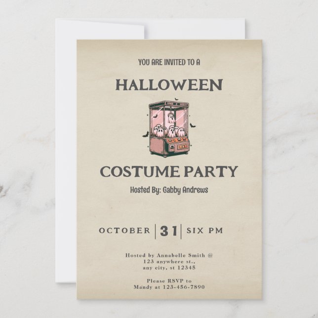Ghost Claw Game Cute Fun Vintage Halloween Invitation (Front)