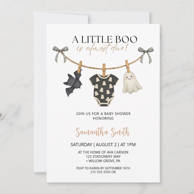  Ghost Clothesline Halloween Baby shower Invitation (Front)