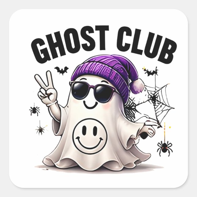 Ghost Club Funny Smiley Ghost Halloween Square Sticker (Front)