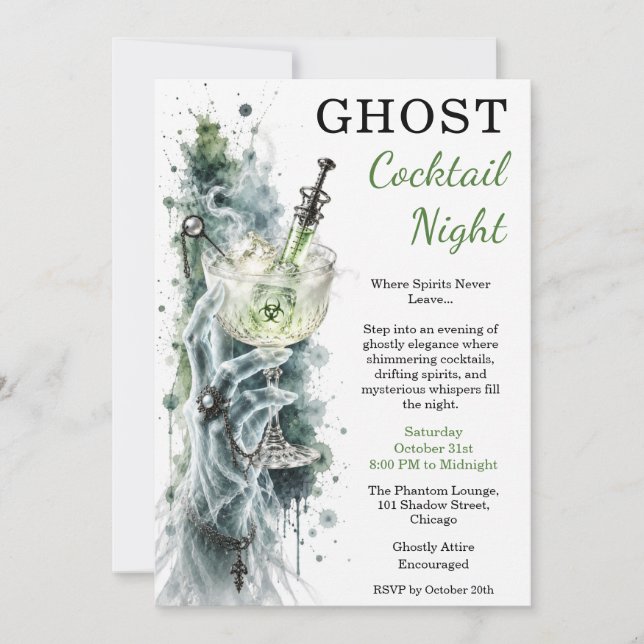 Ghost Cocktail Night Haunted Halloween Party  Invitation (Front)
